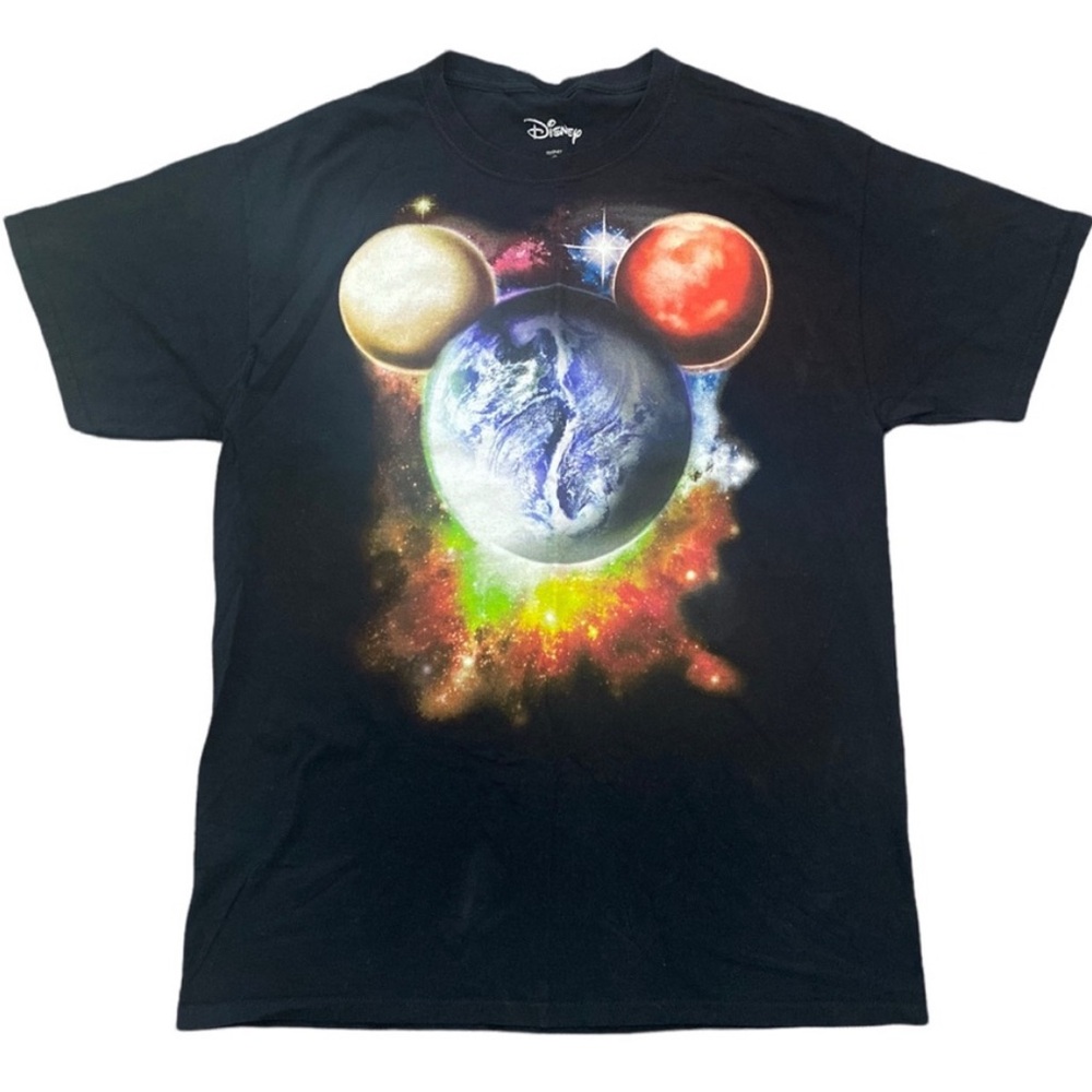 DISNEY Mickey Mouse Planet Mickey Graphic T-Shirt Black Space Theme Size Medium